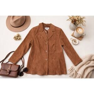 Bradley Bayou Brown Embossed Leather Jacket Blazer Floral Suede Womens Medium